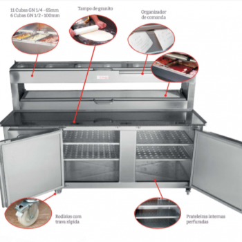 Mesa Pizzaiola com Pistas Refrigeradas - Inox