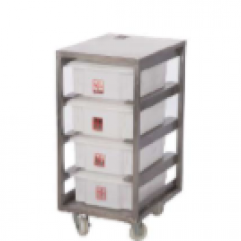Esqueleto para 4 caixas plásticas 28x39,5x14, próprio para armazenagem e transporte de alimentos em câmeras frias e áreas de produção de alimentos.